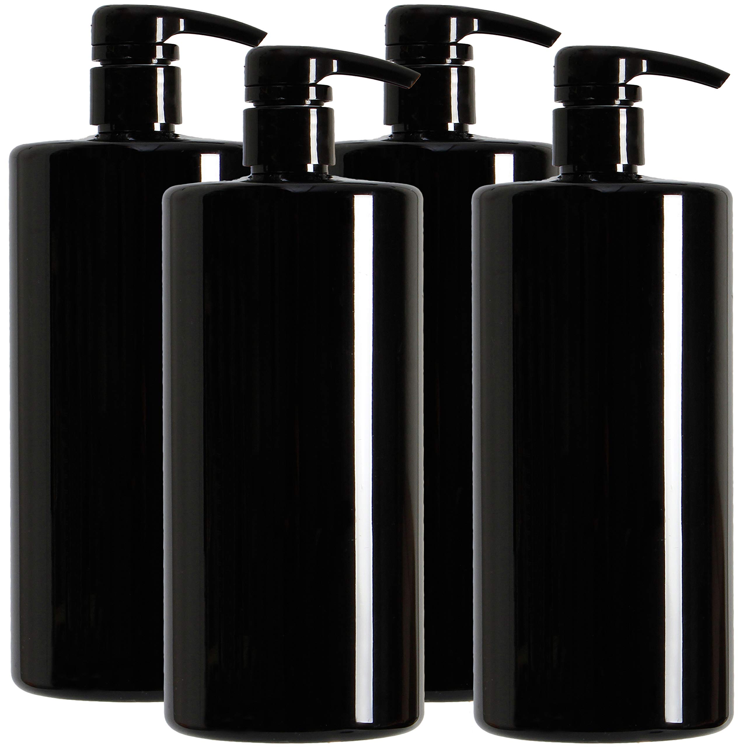 Youngever 4 Pack 1000ML Pump Bottles for Shampoo (1 Liter), Empty Shampoo Pump Bottles, Plastic Cylinder with Lockdown-Leak Proof-Pumps Black Color