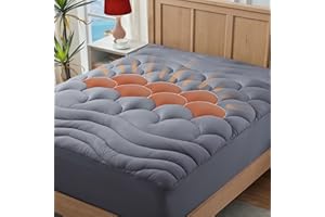 ELVEN HOME Full Size Mattress Topper, Quilted Fitted Cooling Mattress Pad for Double Bed, Thick Padded Mattress Protector Cover with 8-21" Deep Pocket, 54x75 Inches, Grey