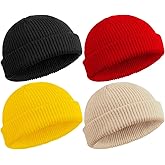 SATINIOR 4 Pieces Trawler Beanie Watch Hat Roll up Edge Skullcap Fisherman Beanie Unisex