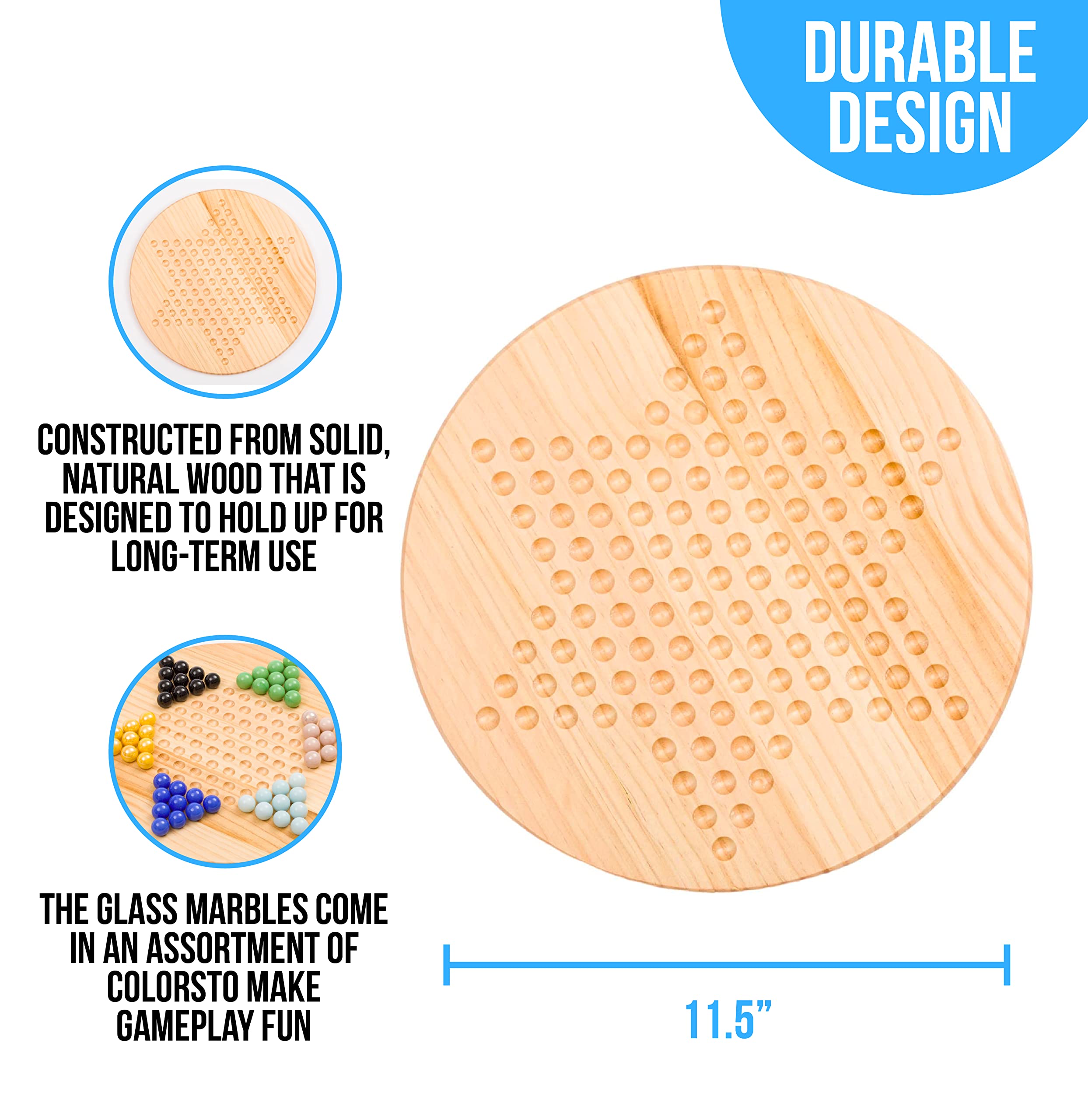 Regal Games Chinese Checkers Board Game with 60 Glass Marbles and 11.5” Board - Wooden Family Fun Game Set