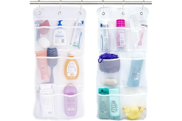 S&T INC. Shower Organizer, Shower Caddy or Bathroom Organizer with Quick Drying Mesh, 7 Pockets to Hold Shampoo, Soap, Loofah