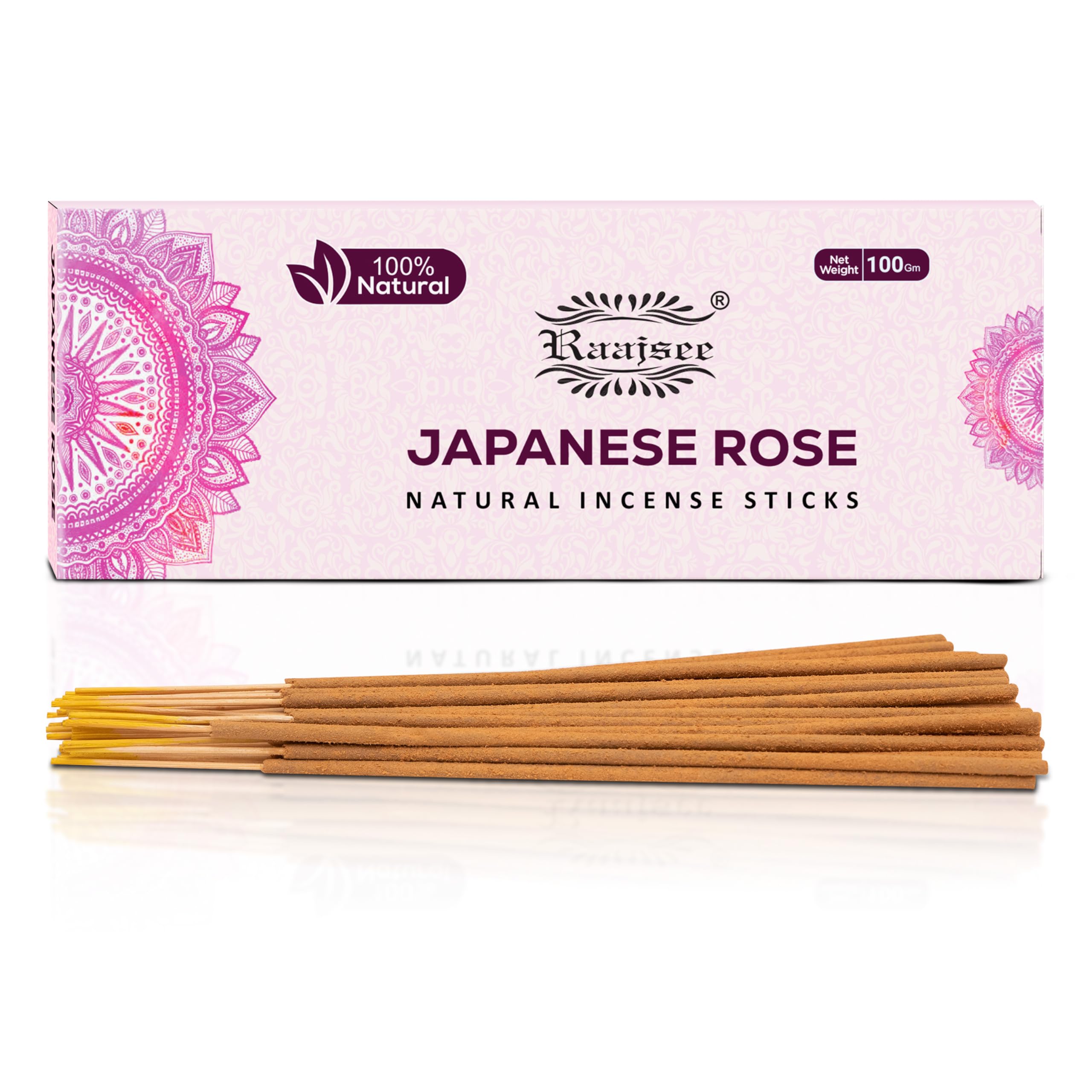 raajsee Japanese Rose Incense Sticks 100 Gm Pack-100% Pure Organic Natural- Hand Rolled Free From Chemicals -Perfect For Church Aromatherapy,Stress Relief, Meditation,Healing, Reiki, Relaxation 100gm