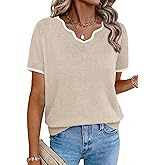OFEEFAN Short Sleeve Sweater for Women V Neck Lightweight Sweaters Fashion Clothing Business Casual Outfits