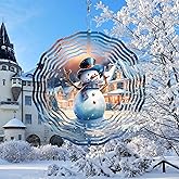 Snowman Christmas Wind Spinners for Yard and Garden 3D Stainless Steel Wind Spinner Unique Gift Outdoor Wind Spinner 10 inch 3D Xmas Wind Sculptures