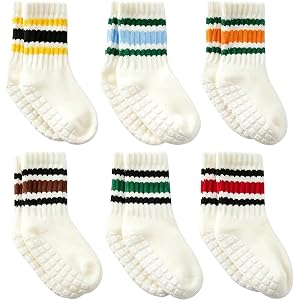 Baby Non Slip Socks with Grip, Toddler Cotton Crew Socks for Boys Girls | Anti Slip, Seamless, Large square-shaped grip, Brea