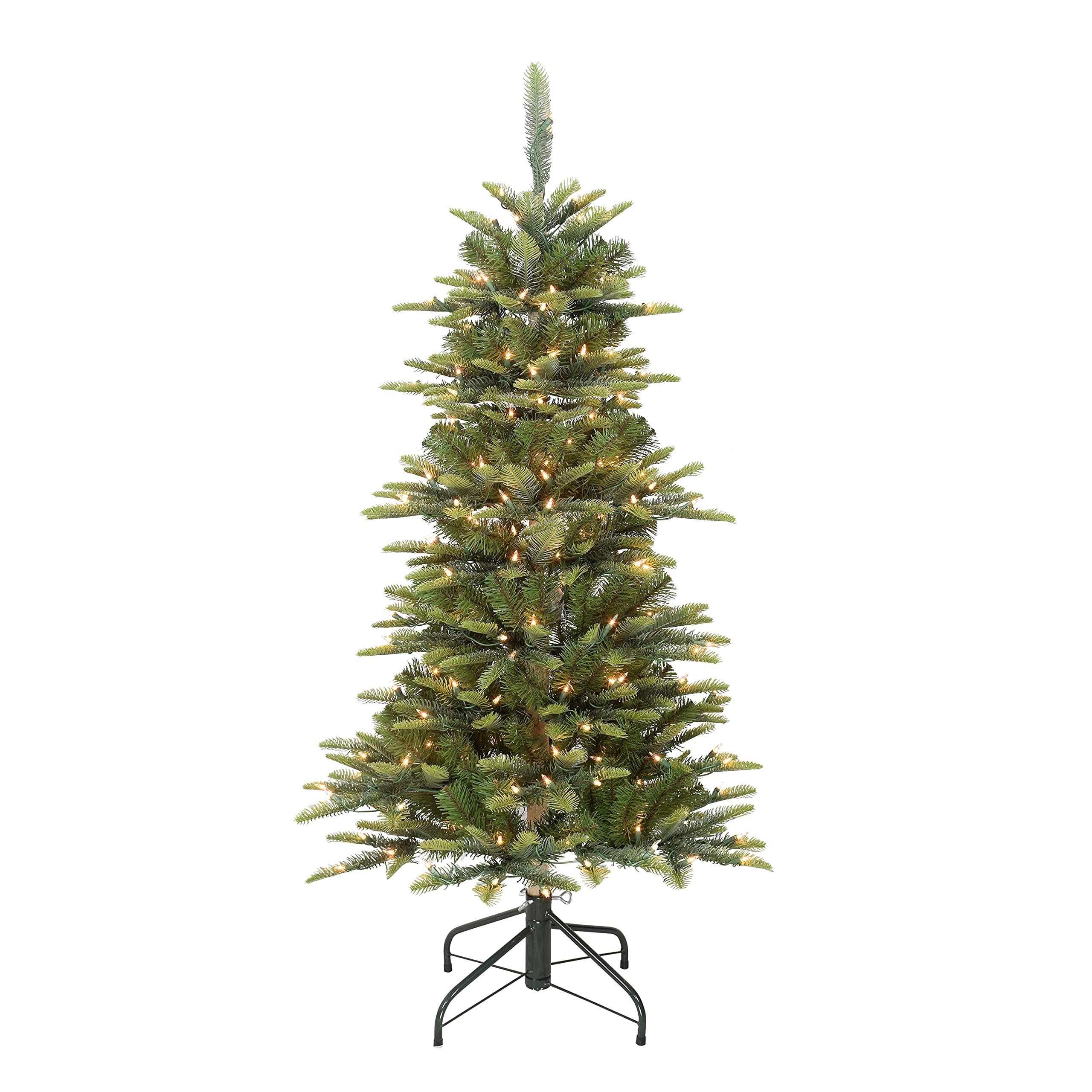 Photo 1 of **STYLE MAY DIFFER FROM STOCK PHOTO/LIGHTS ARE NON-FUNCTIONAL*** Puleo International 4.5ft Pre-Lit Slim Aspen Fir Artificial Christmas Tree with 200 Clear Lights, 389 Realistic Dense Branch Tips, Easy Setup Artificial Trees with Sturdy Metal Stand