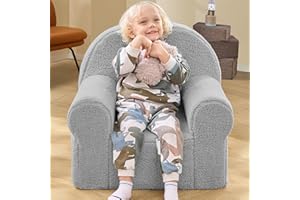 ILPEOD Toddler Chair Sherpa Couch Sherpa Kids Chair, Cuddly Comfy Toddler Plush Chair Toddler Couch Reading Chair for Kids Fuzzy Baby Chair Grey