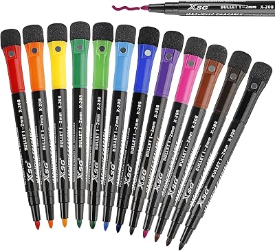 ABEIER 12 Colors Magnetic Whiteboard Markers with Eraser Dual-Use Pen Set