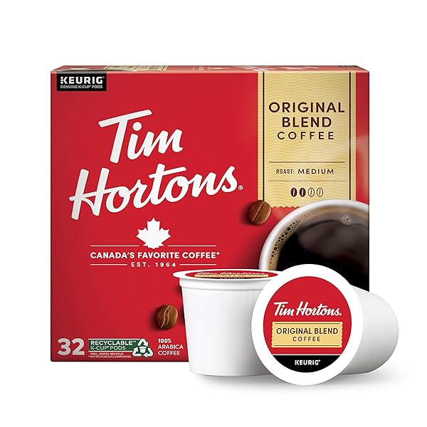 TIM HORTONS ORIGINAL BLEND, MEDIUM ROAST COFFEE, SINGLE-SERVE K-CUP PODS COMPATIBLE WITH KEURIG BREWERS, 32CT K-CUPS,RED