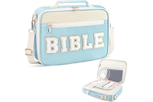 BEFIVECOK Bible Cover Case for Women Grils, Preppy Bible Bag with Adjustable Shoulder Strap, Waterproof Bible Carrying Tote Bags Holder for Bible Study Supplies Accessories & Christian Gifts (Blue)