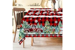 Cusugbaso Christmas Tablecloth 60x84 Inches for Rectangle Tables - Red Buffalo Plaid Christmas Decor for Table - Water Resistant Xmas Table Cloth, Chrismtas Party Decorations for Kitchen, Home