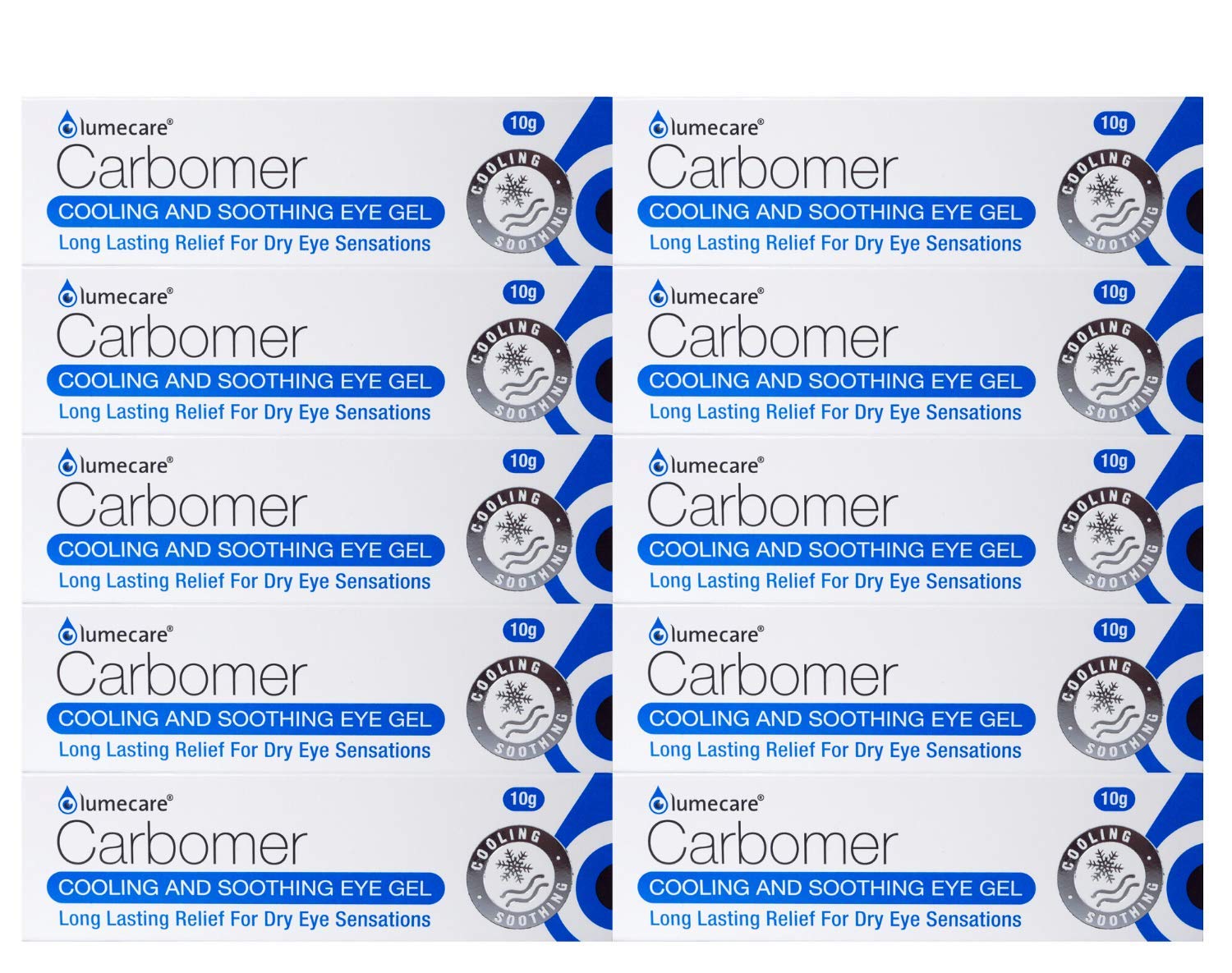 Lumecare Carbomer Cooling and Soothing Eye Gel for Dry Eyes. 10 Tube Multipack