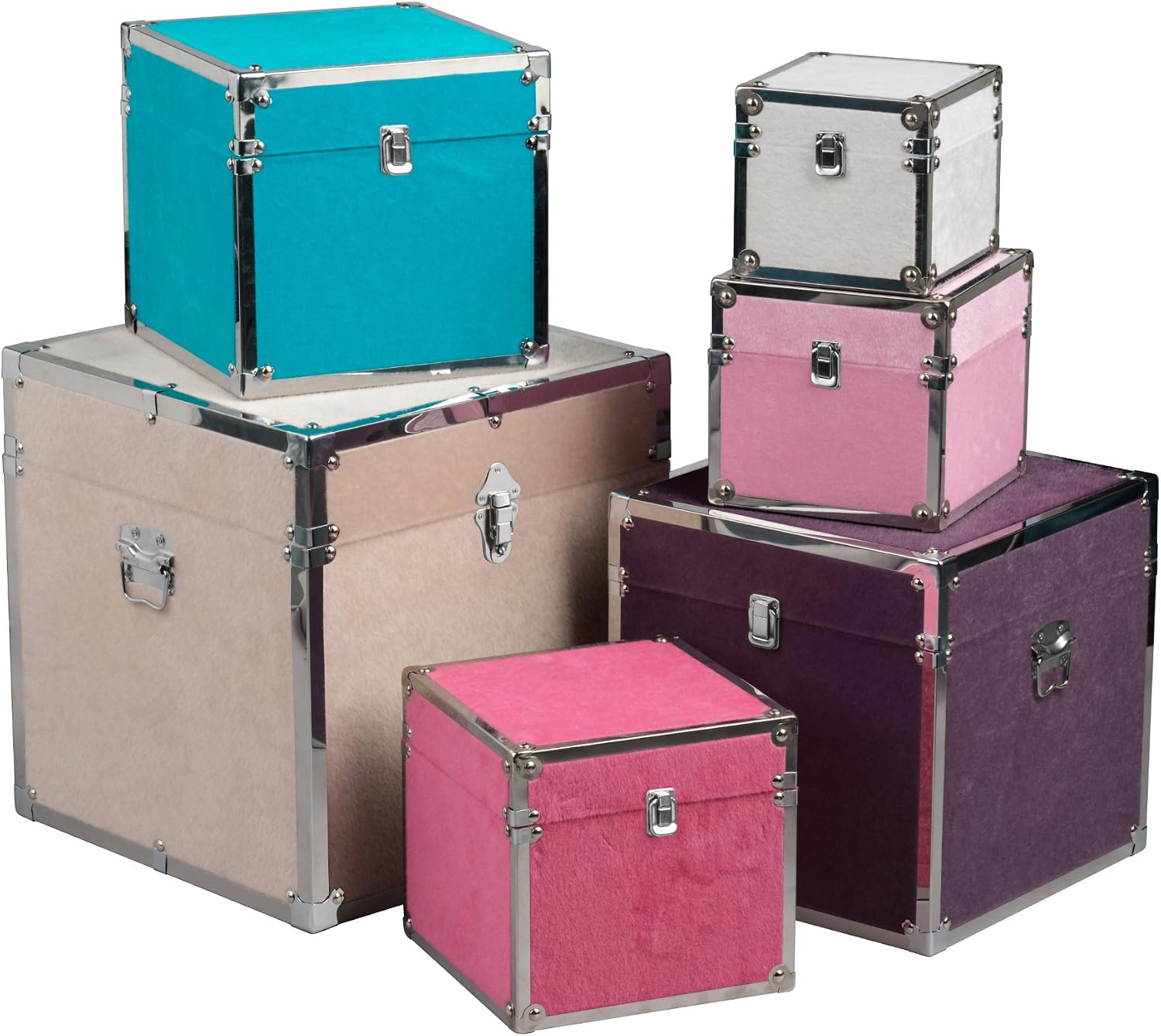 Premier Housewares Fur Effect Storage Trunks - Set of 6, Pink