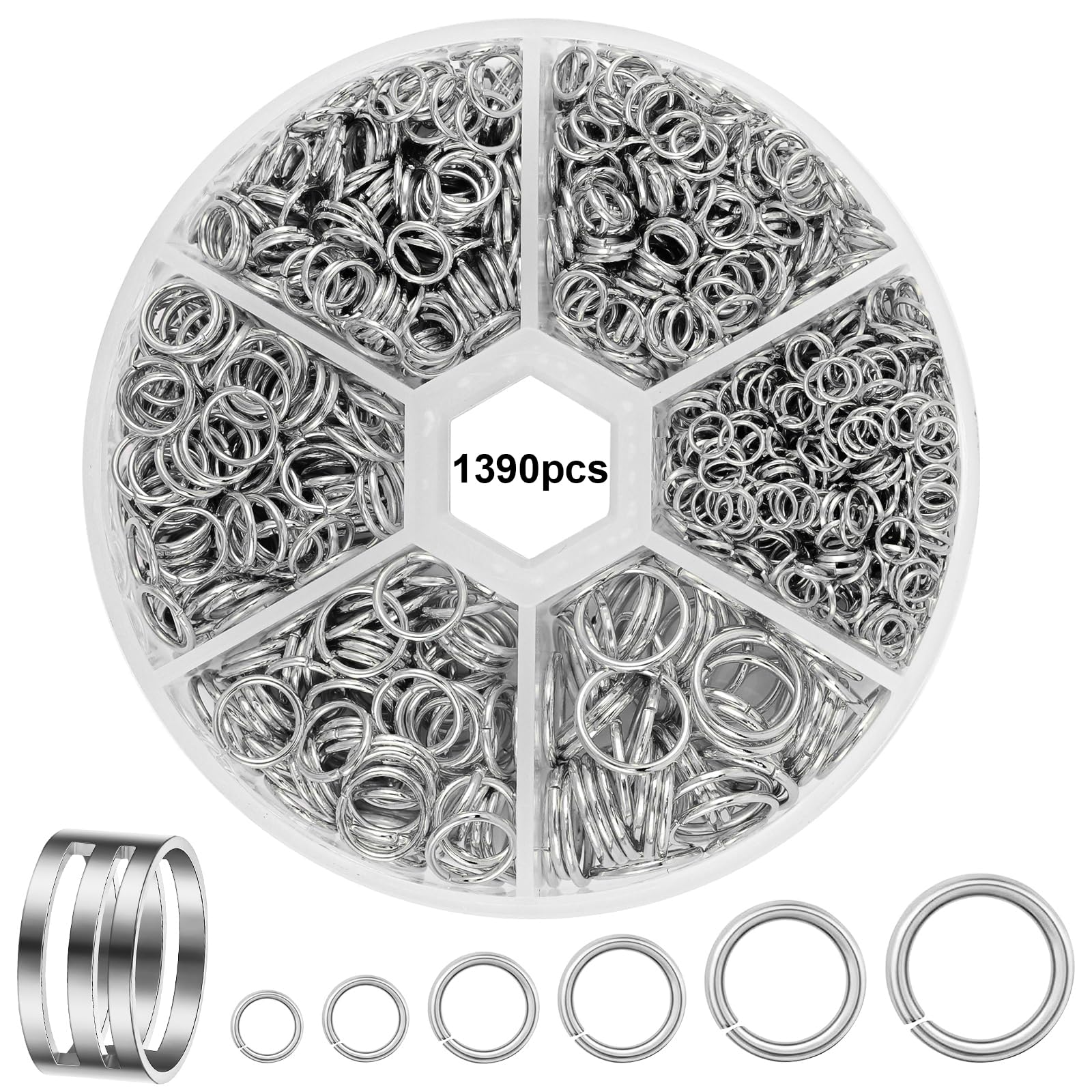 DOETYD 1390 Pcs Jump Rings Boxed Silver Round Hoops Metal Ring for Jewelry Making DIY Craft Making Such as Bracelet Pendant Necklace Earring