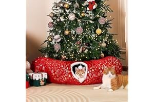 Rywell 3-in-1 Cat Tunnel Christmas Tree Skirt,Soft Plush Tunnel Bed for Indoor Cats Play, Rest & Hide, Foldable Cat Tunnel with Cozy Cushion & Toy Balls, Perfect for Christmas Tree Decor