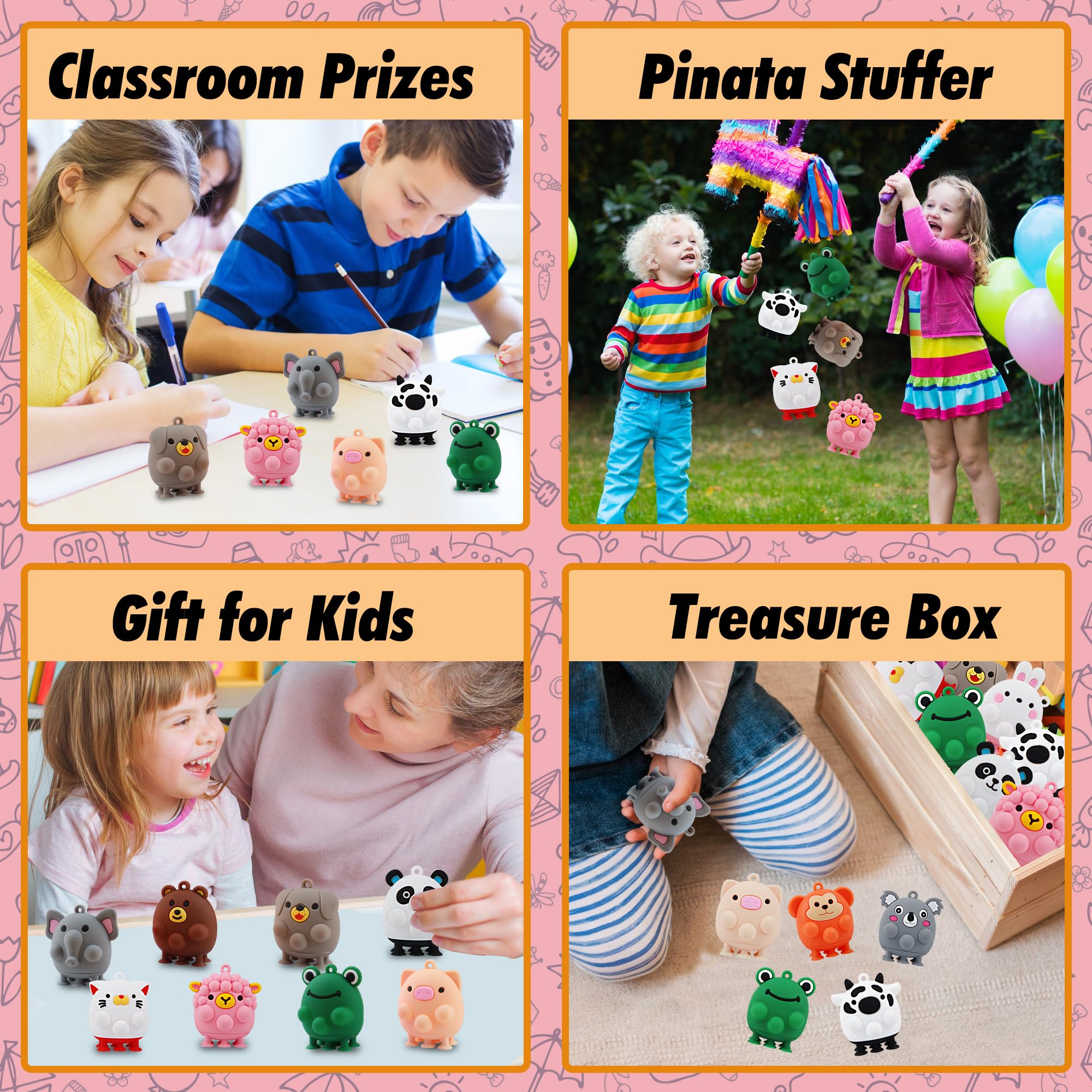 ChildFun 12 PCS Party Favors for Kids,3D Animal Pop Toys,Goodie Bags Stuffers for Kids,Pinata Stuffers Carnival Prizes,Fidget Toys Bulk,Prize for Classroom,Suction Toys for Toddlers