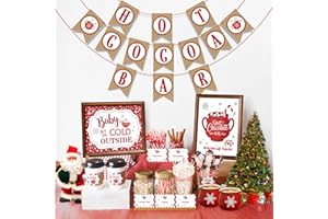FHZYTG Hot Cocoa Bar Kit Hot Cocoa Bar Banner Red White Snowflake Hot Chocolate Bar Sign Toppings Labels Cup Tags Stickers for Winter Birthday Baby Shower Christmas Party Baby Its Cold Outside Decorations