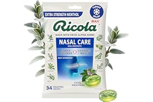 Ricola Max Cool Menthol Nasal Care Large Bag | Cough Suppressant Drops | Soothing Long-Lasting Relief - 34 Count (Pack of 1)