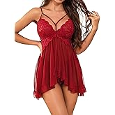 Donnalla Babydoll Lingerie for Women Floral Lace Chemise Boudoir Outfits Strap Ruffle Sleepwear