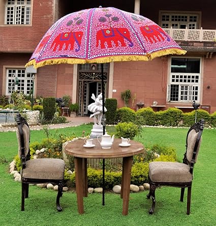 Lalhaveli Rajasthani Elephant Design Sun Parasol Garden Umbrella 52 X 72 Inches
