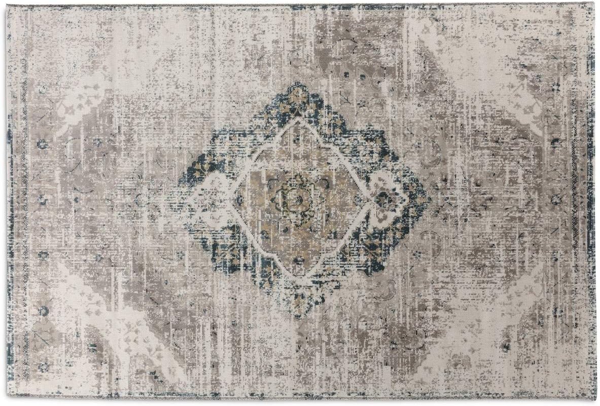 LIFA LIVING Aqua Vintage Rugs for Living Room, Persian Oriental Area Carpets for Bedroom, Beige and Dark Blue 80_x_150 cm