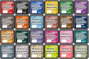 CraftyManor Masked Impression Mini Ink Pads for Stamps, Water Based Smudge Chalk Stamp Pad for Scrapbooking, Journaling, Card Making, DIY Craft Scrapbook Supplies for Adults (24 Colors)