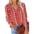 Dokotoo Women's Casual Boho Floral Printed V Neck Tops Drawstring Short Long Sleeve T Shirt Blouses
