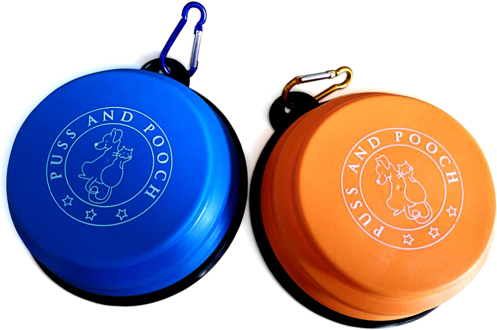 Puss and Pooch Collapsible Dog Bowl - Collapsible Dog Bowls |Safe Materials & Eco-Friendly | 100% Lead Free | BPA Free & FDA Approved | Collapsible Dog Bowl Set w/Free Carabiner | Durable & Reusable