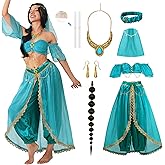 Mecamelon Women Arabian Princess Fairy Costume Set Adult Halloween Dress with Accessories