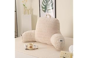 PAJEO Reading Pillow for Sitting in Bed, Large Backrest Reading Pillow with Arm Rest,Back-Rest Support Cushion for Sit Up on Couch, Sofa, and Floor, Dorm Essentials (Cream Corduroy, Large(19"))