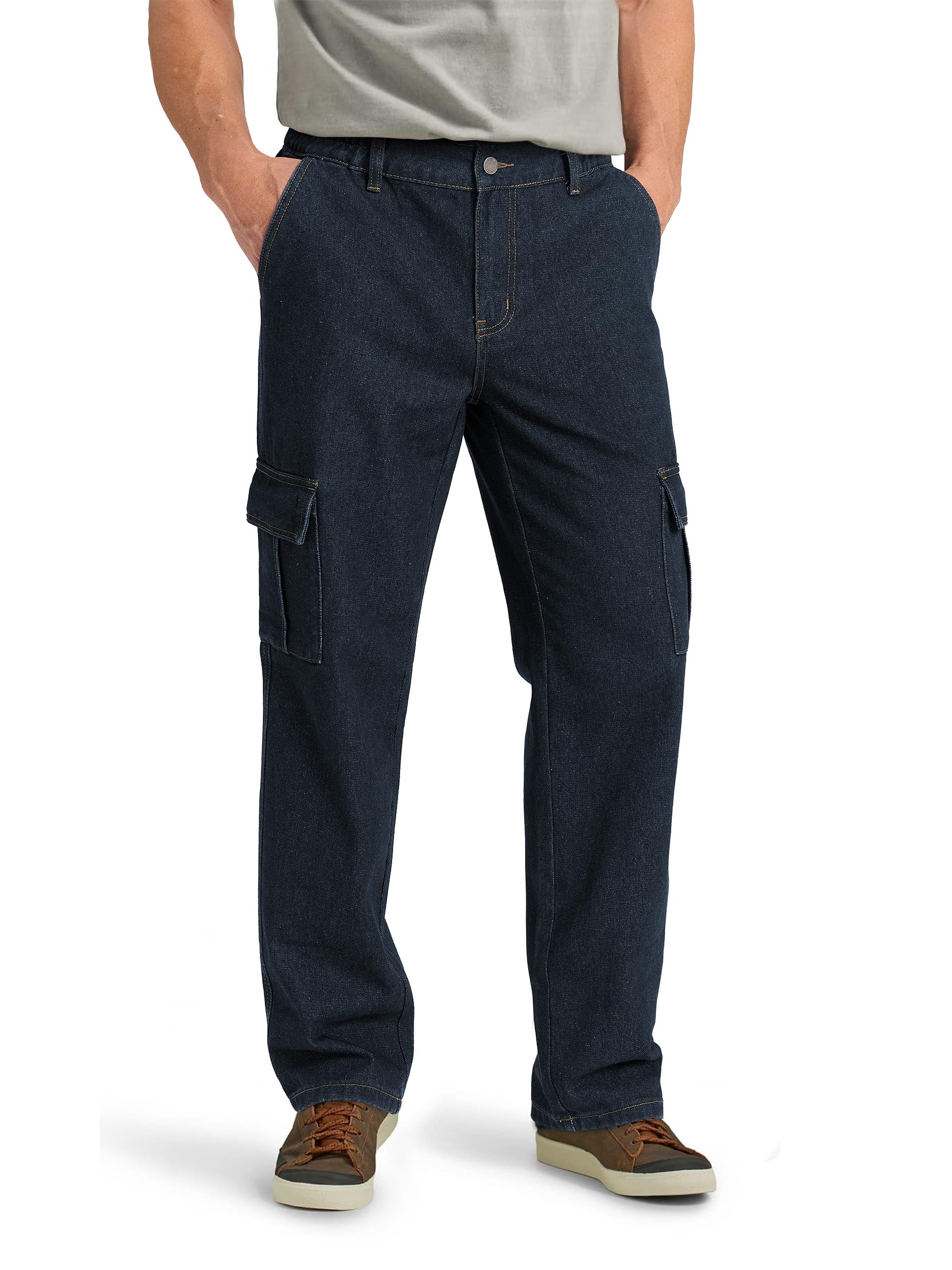 Photo 1 of Tapata Regular Men Cargo Jeans Elastic Waist Denim Pants with 6 Pockets Straight Leg Slacks for Seniors, Grey Blue, 36W x 30L