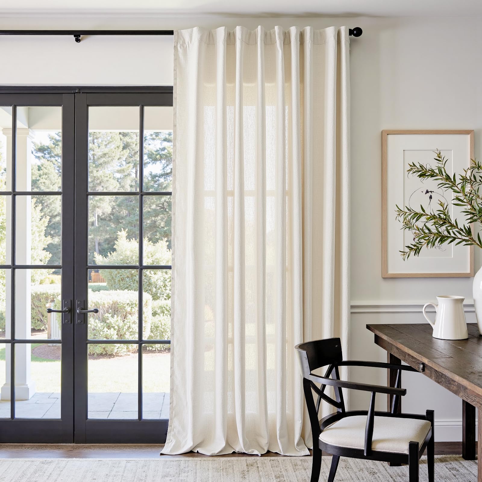 Photo 1 of jinchan Beige Linen Blend Curtains 108 inch Extra Long 1 Panel for Bedroom Living Room, Light Filtering 84 inch Wide Farmhouse Drape with Rod Pocket Back Tab(84W x 108L, Ecru)