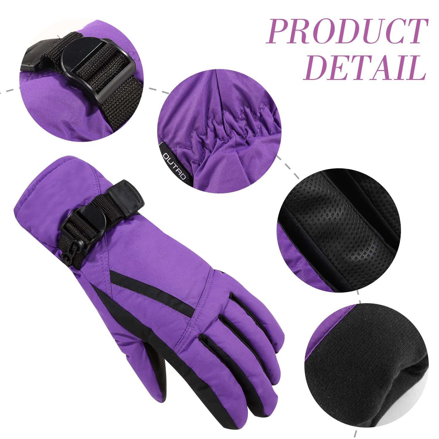 Women\'s Waterproof Windproof Ski Gloves for Skiing, Snowboarding，Cycling and Other Winter Sports Glove with Windproof Thermal Shell & Synthetic Leather Palm