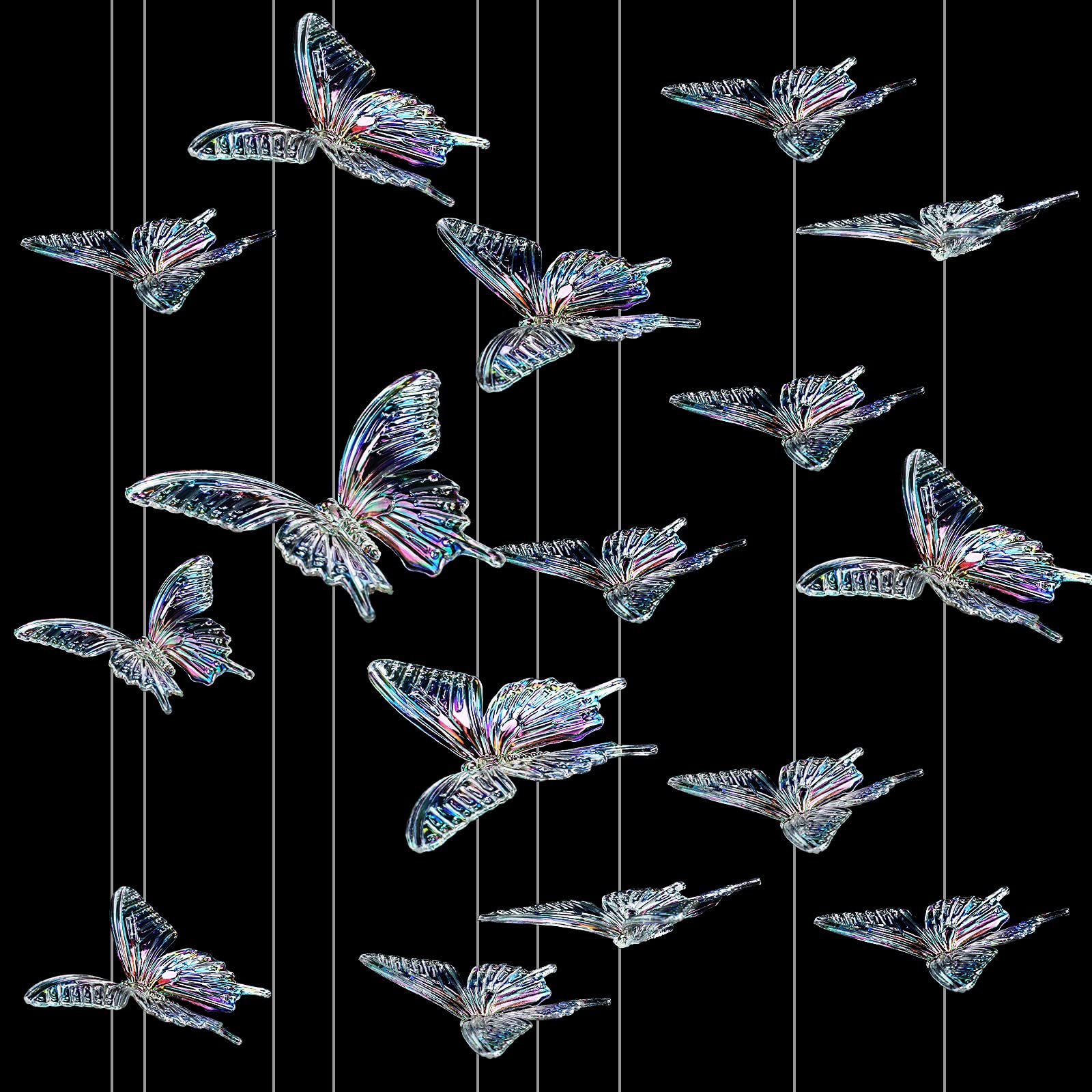 Photo 1 of 24 Pcs DIY Butterfly Decorative Ceiling Hanging Ornaments Hanging Butterflies Ceiling Decoration with 295 Feet Fishing Line for Christmas Tree Wedding Bedroom Decor, Iridescent