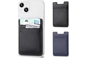 FULGAMO Phone Wallet Stick on,2Pack Phone Card Holder for Back of Phone Case, Leather Credit Card Holder for Cell Phone Sticky Wallet RFID Double Pocket Sticker for iPhone,Android,Samsung-Black,Navy Blue