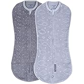 SwaddleMe by Ingenuity Compression Baby Swaddle Pod in Velboa, Two-Way Zipper for Easy Diaper Changes, Improves Sleep & Calms Startle Reflex, 0-2 Months, 1.0 TOG, 2-Pack - Clouds & Stars