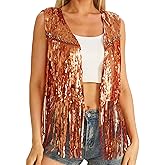 YGDSX Women's sequin Fringe Vest 70s Hippie Costume Tassel Sleeveless Cowgirl Western Costume Jacket Outerwear