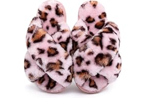 eccbox Girls Fluffy Slippers Kids Leopard Tie Dye Open Toe Memory Foam Slides Sandals Soft Plush Cross Band House Shoes Indoor Outdoor Slip On