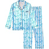 Girls Pajamas Silk PJS Set Satin Sleepwear Long Sleeve Jammies for Kids Button-Down Nightwear Loungewear 3-16 Years