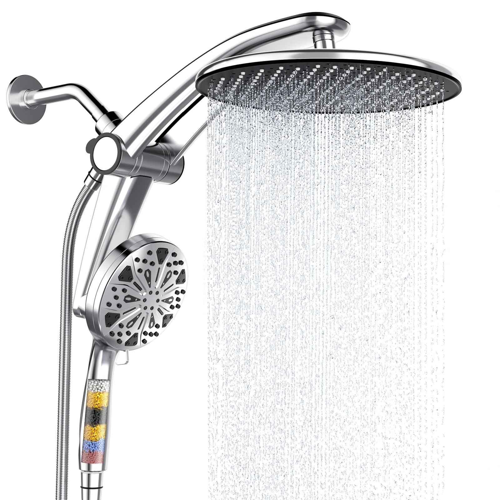 Photo 1 of *MINOR DAMAGE - USED*
Shower Head with filtered Handheld High Pressure daul Shower Heads with Handheld Spray Combo and 10 Sprays Handheld Shower Head Detachable Shower head Built-in Magnetic Docking and Power Jets Chrome