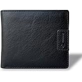 GZBOSHENG Mens Genuine Leather Bifold RFID Blocking Wallet for Men with 2 ID Window 9 Card Holders 2 cash pockets,Includes Gift Box (Black)