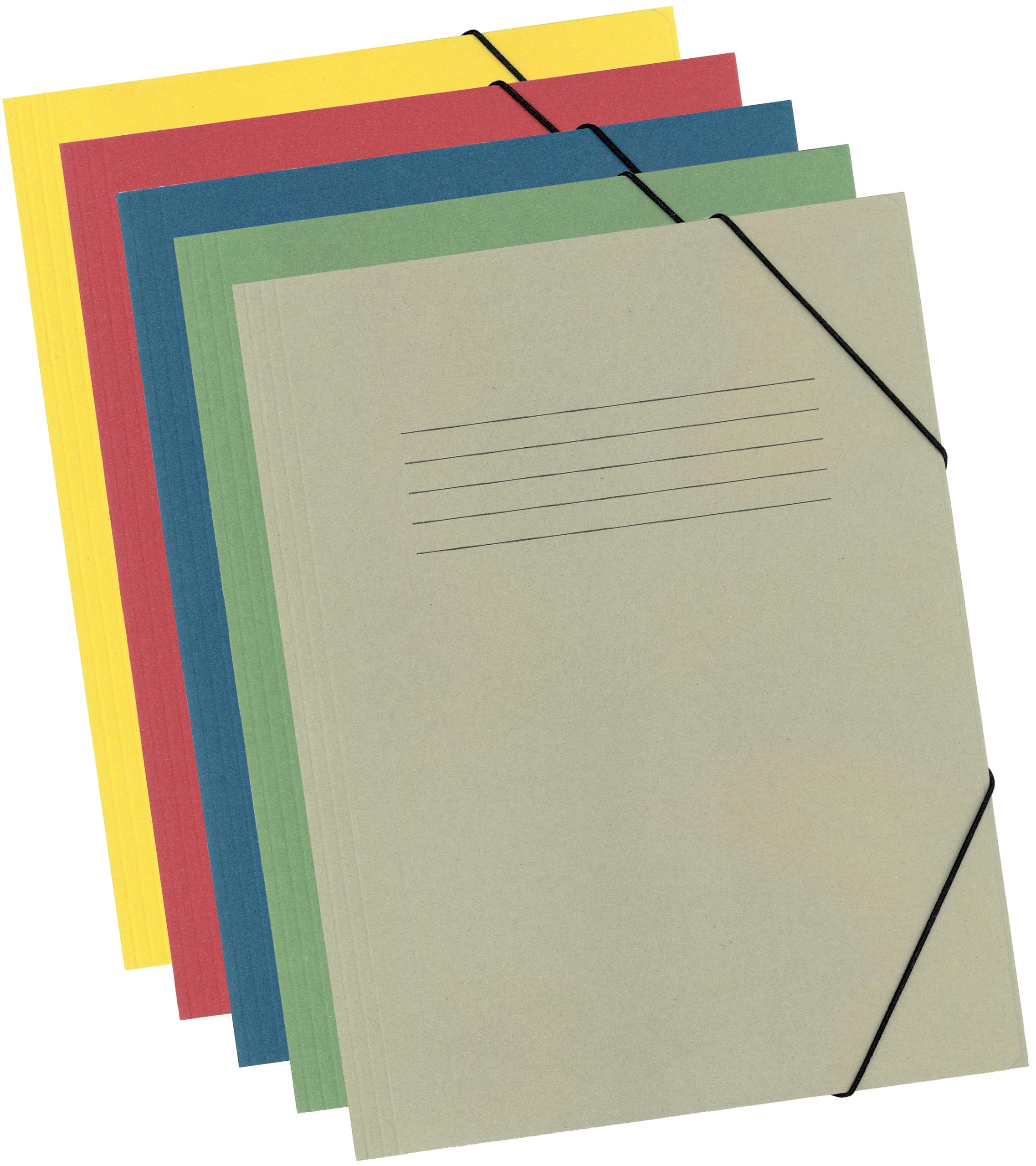 Kangaro Elastic Folder A4 300 g Pack of 5 Assorted Small Yellow Green Red Blue Grey