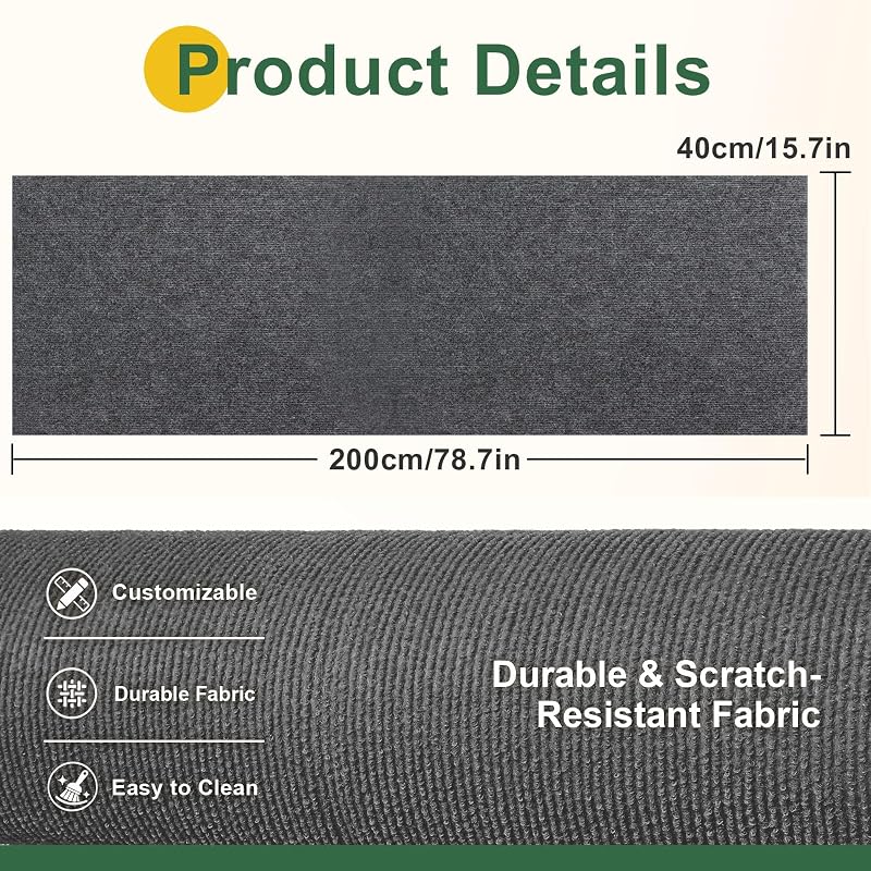 Alfombrilla Rascadora para Gatos Autoadhesiva, Tablero Rascador para Gatos, Protector Sofa Gatos Arañazo, Alfombrilla Rascadora para Gatos,Protector De Muebles Antiarañazos, 200cm×40cm