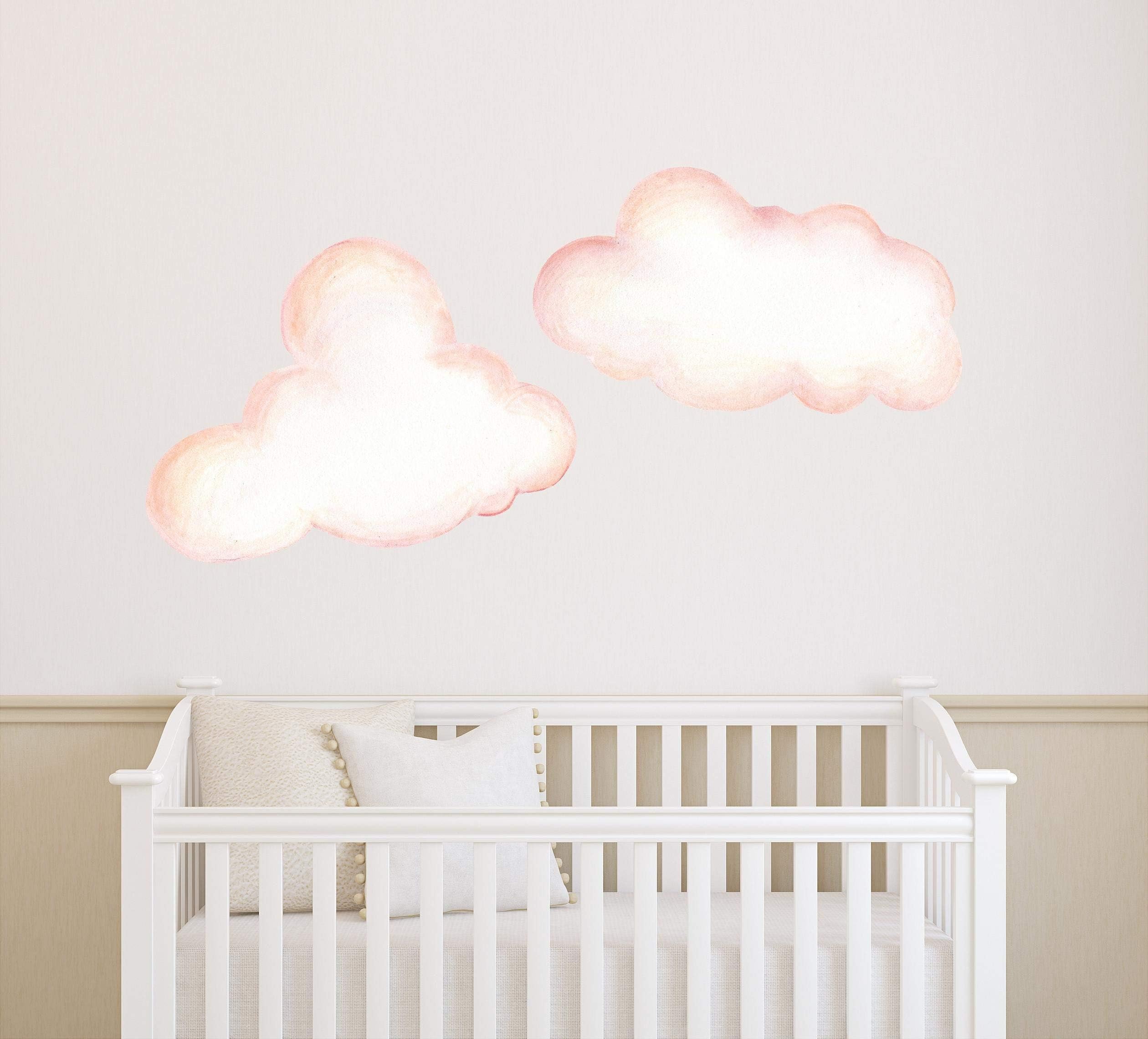 Watercolor Pink Clouds Wall Decal Removable Fabric Vinyl Wall Sticker Girls Room Nursery Decor Set of 2 Cloud Wall Stickers Choose Size