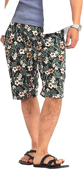 Amazon スペイド Spade ショートパンツ メンズ ショーツ 花柄 ハーフパンツ 花がら W066 L ブラック ショート パンツ 通販