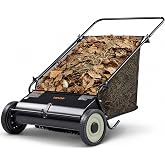 VEVOR Push Lawn Sweeper 26 Inch Leaf &amp; Grass Collector 7 cu. ft. Hopper Bag | Heavy Duty Steel Frame Yard Sweeper with 4 Spinning Brushes, Rubber Wheel for Lawn Driveway Leaves Grass Pine Needles Cleanup
