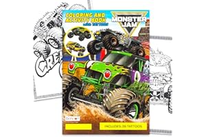 Monster Jam Coloring Book with Tattoos for Kids Ages 4-8 - Gravedigger Coloring Pages, Activities, Games Plus Temporary Tatto