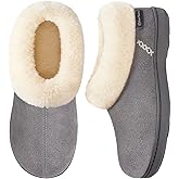 EverFoams Women's Microsuede Cozy Memory Foam Winter Slippers with Fuzzy Faux Fur Collar and Indoor Outdoor Rubber Sole