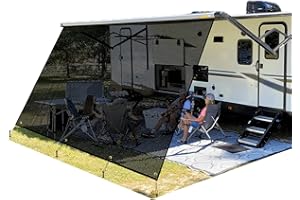 RVMONSTERSHOP RV Awning Front Shade Screen Camper Awning 8' X 15' 3'' Mesh Sunscreen Trailer Awning with Complete Kits, Mesh RV Shade Screen for Awning， Improved Shading and Privacy Awning Screens for RVs