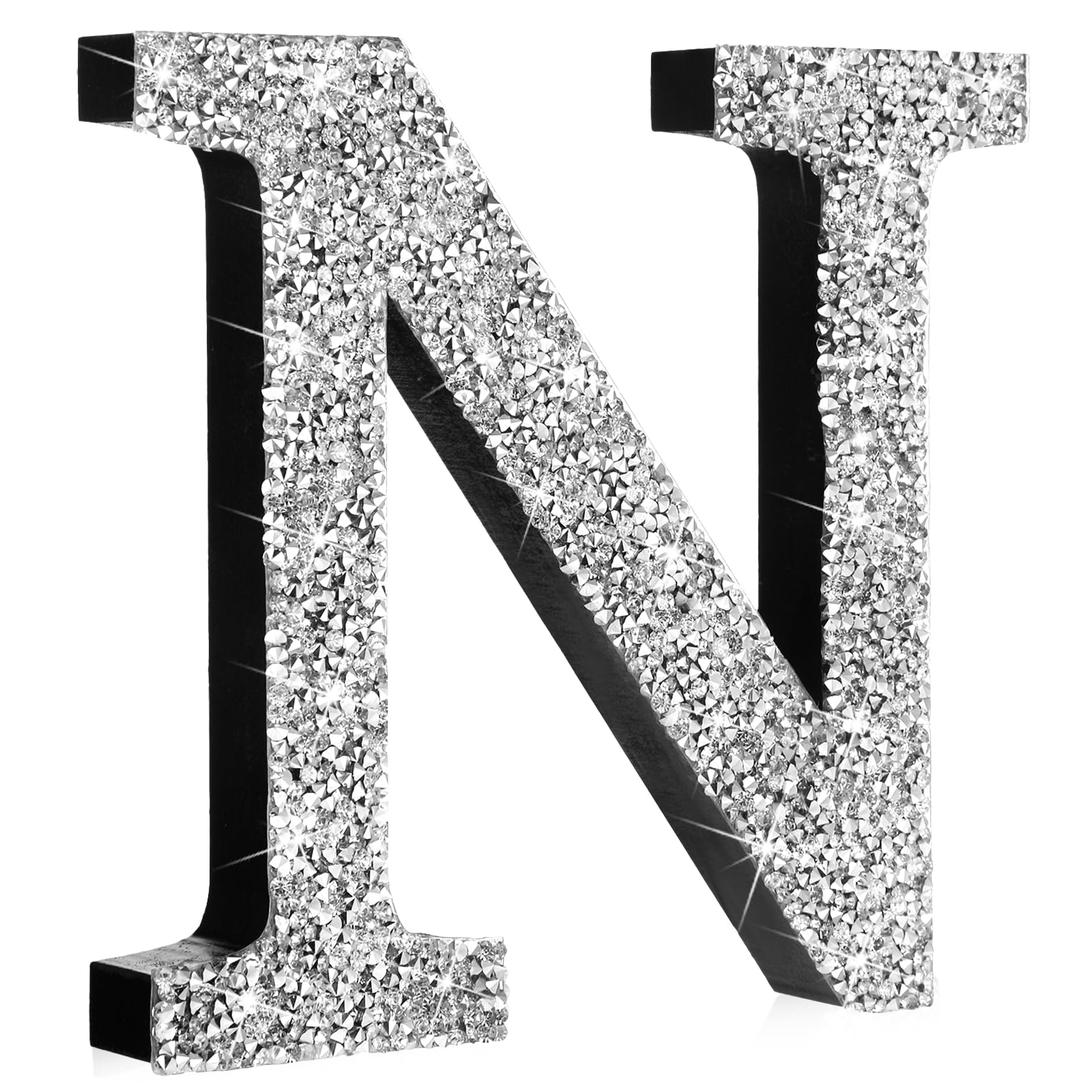 Photo 1 of Qunclay Bling Letters for Wall Decor, Crystal Rhinestone Wooden Letters with Hooks, Crushed Diamond Glitter Letter for Bedroom Home Party Wedding Decor, Gift for Women(12''l X 12"w,Letter N,Silver)